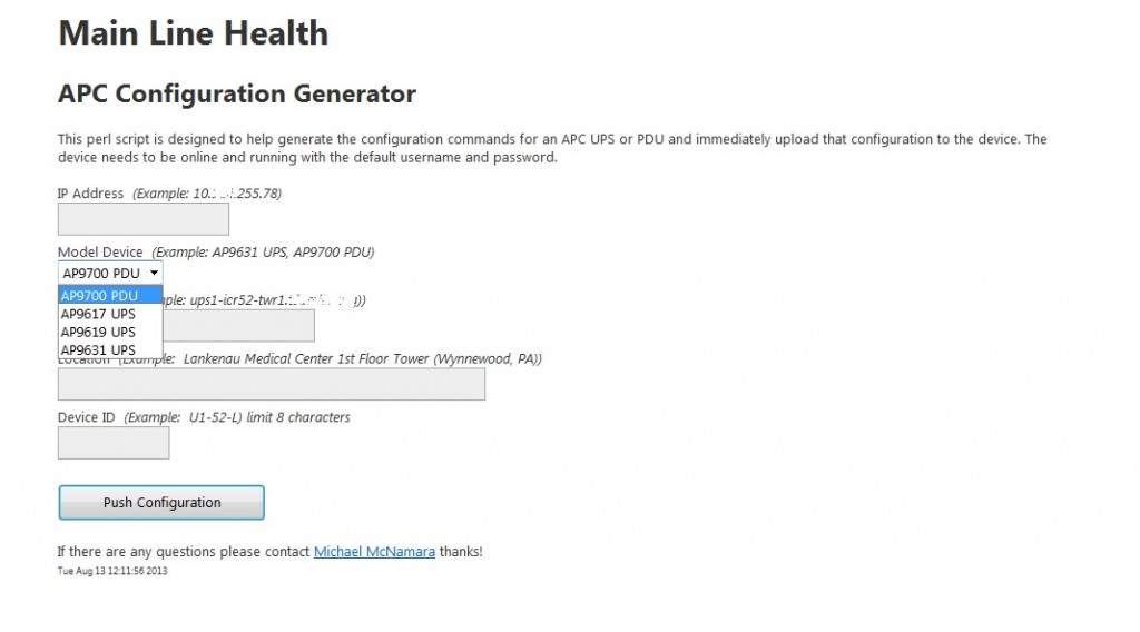 APC UPS PDU Configuration Generator